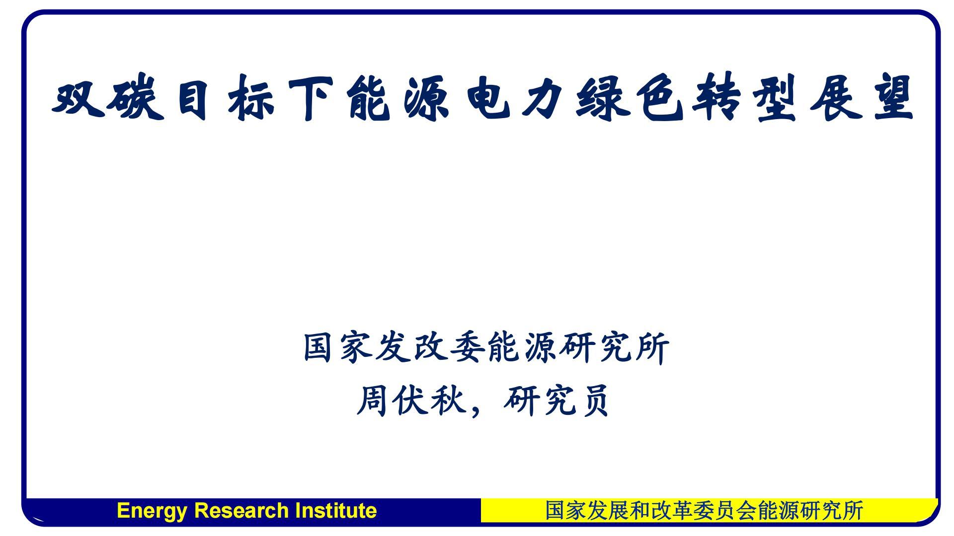 国家发改委能源研究所：双碳目标下能源电力加速绿色转型展望