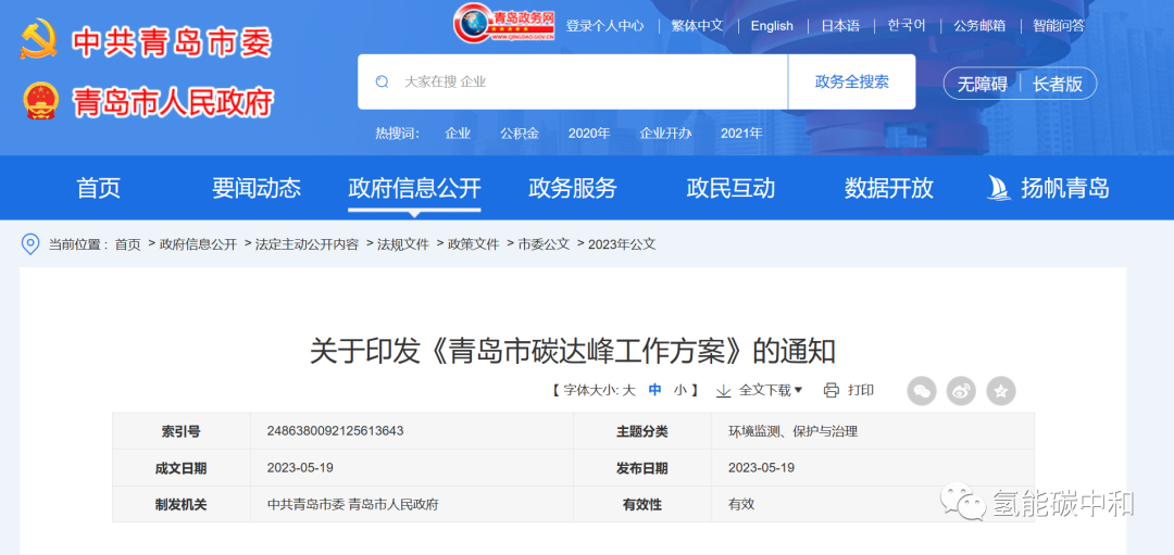 《青岛市碳达峰工作方案》印发