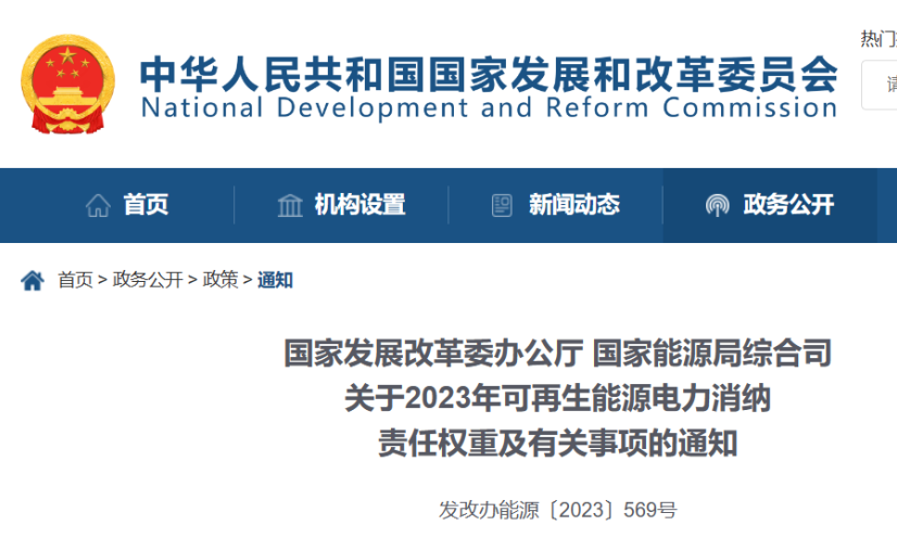 关于2023年可再生能源电力消纳责任权重及有关事项的通知