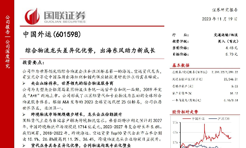 中国外运：综合物流龙头差异化优势，出海东风助力新成长