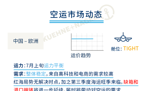 全球空运市场动态（七月上旬至七月中旬）